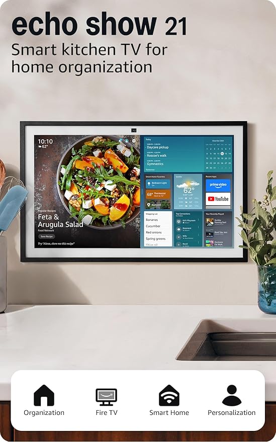 Amazon Echo Show 21 (newest model), Full HD 21" kitchen hub for home organization, with built-in Fire TV, Designed for Alexa+