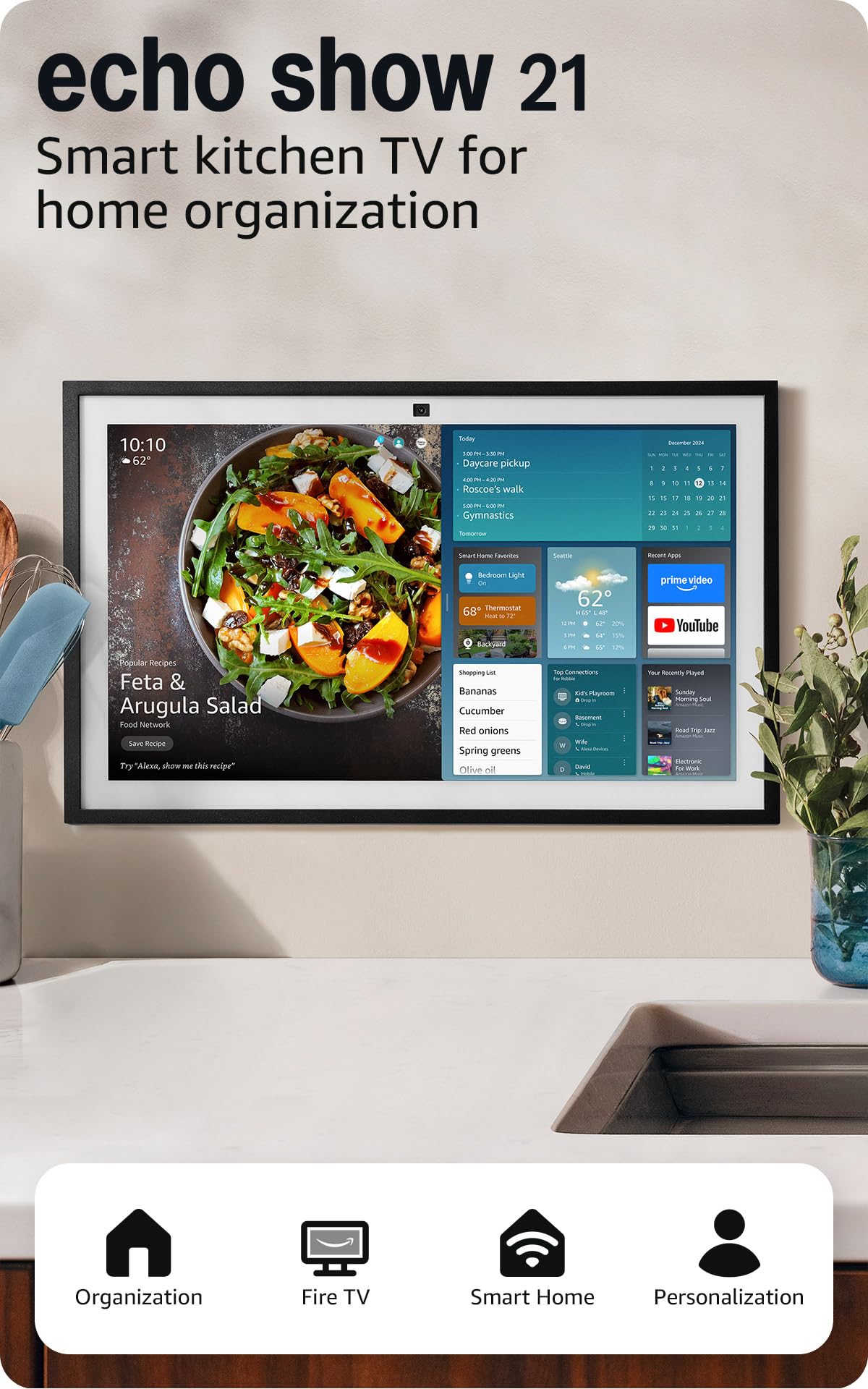 Echo Show 21 (newest model), Full HD 21" kitchen hub for home organization, with built-in Fire TV and Alexa+ Early Access