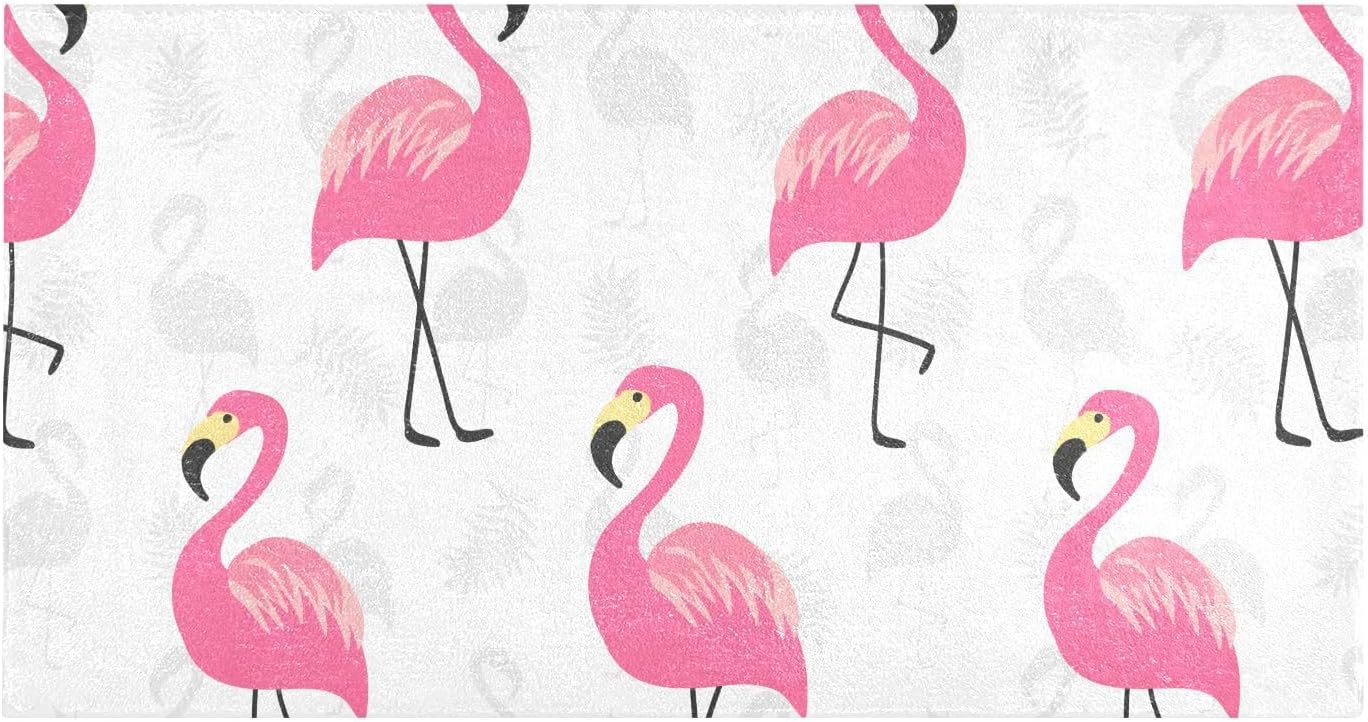 Pink Flamingo Bathroom Rugs Fluffy Absorbent Bath Mat Machine Washable Soft Microfiber Shaggy Kitchen Mat Non Slip Carpet Runner for Kitchen Bathroom Bathtub Accessories Decor
