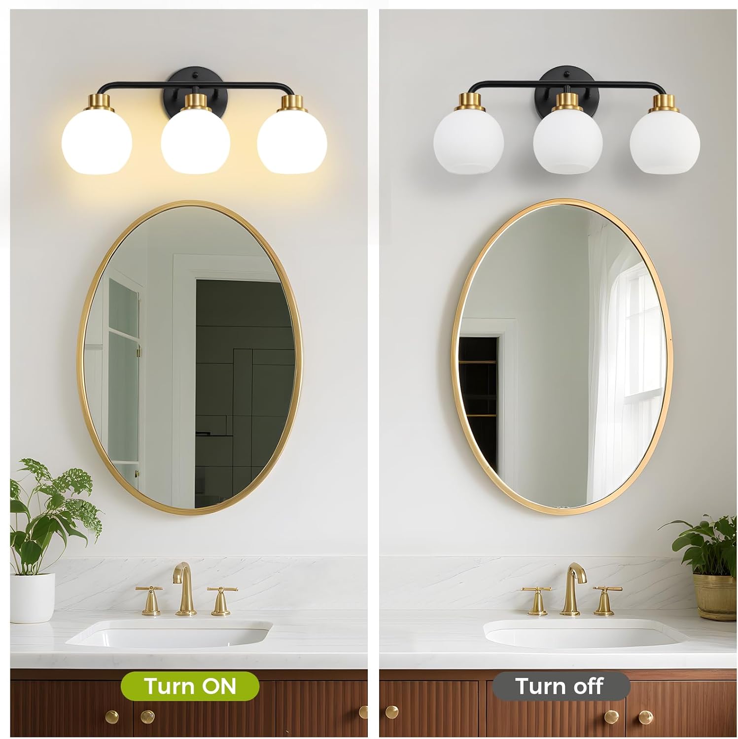 3 Light Bathroom Vanity Light, Black and Gold Bathroom Light Fixtures with Milk Glass Shade Modern Wall Sconces Lighting Bath Wall Lights Lamp for Mirror Kitchen Living Room Bedroom Hallway Cabinet