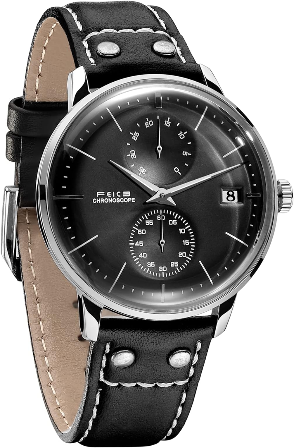 FEICE Men's Watch Automatic Watch Satin Finish Mechanical Watch Brushed Stainless Steel Leather Band Analogue Wristwatch for Men #FM212