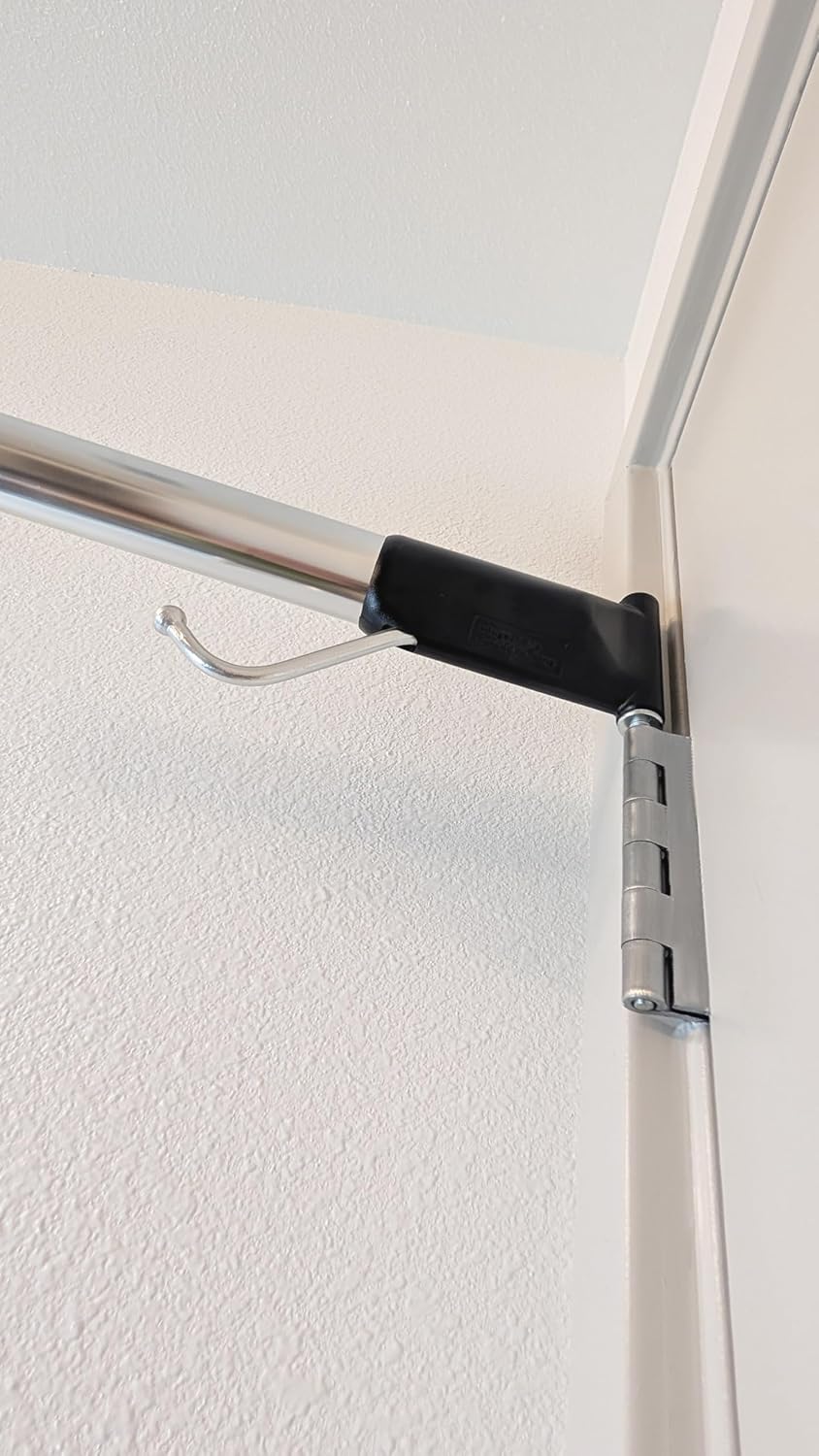 Door Towel Rack – No-Drill Hinge-Mounted Towel Bar for Bathroom or Bedroom Doors, No Assembly, Works with Standard Interior Doors, Space-Saving Telescoping Design (Black/White) (Black)