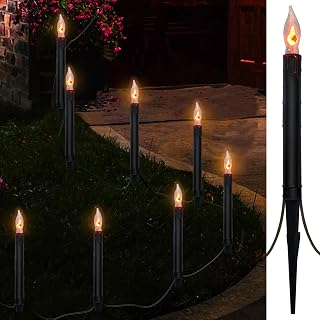 Halloween Pathway Marker String Lights - 19.5Ft Outdoor Walkway Lights with 10 Black Blood Tears Candle Light Stakes for Lawn, Yard, Sidewalk, Garden Decoration