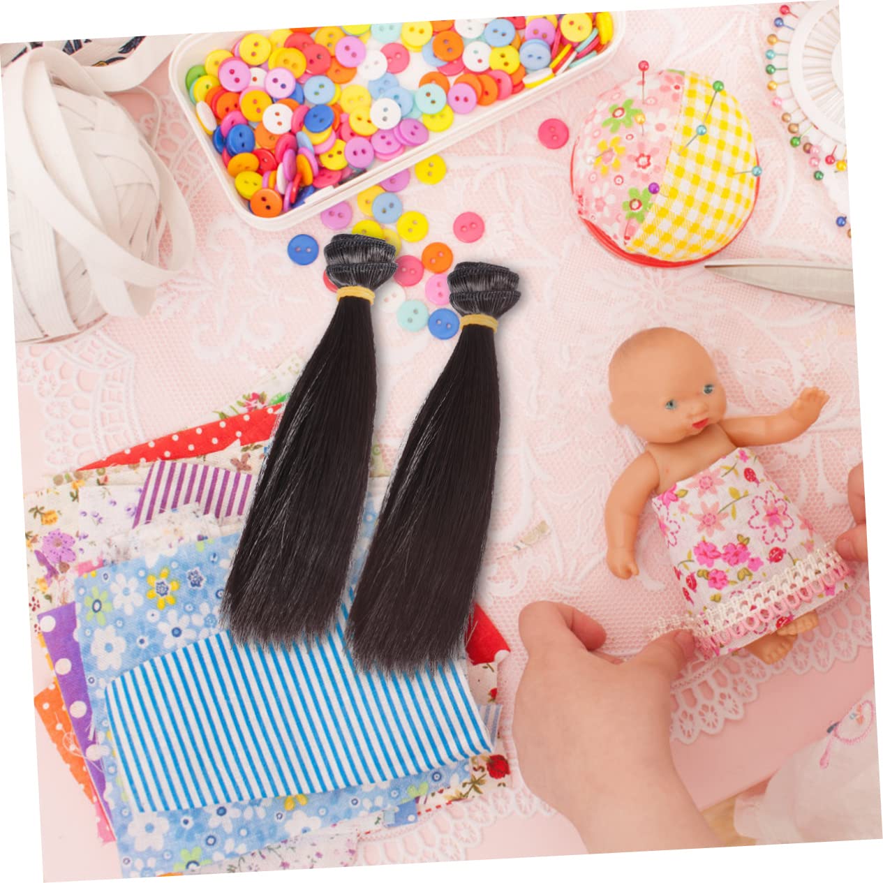 Heat Resistant Straight Hair Doll Mini Wig 5.90X1.18X0.78In Synthetic Hair Wefts for Diy Doll Making Crafts and School Projects