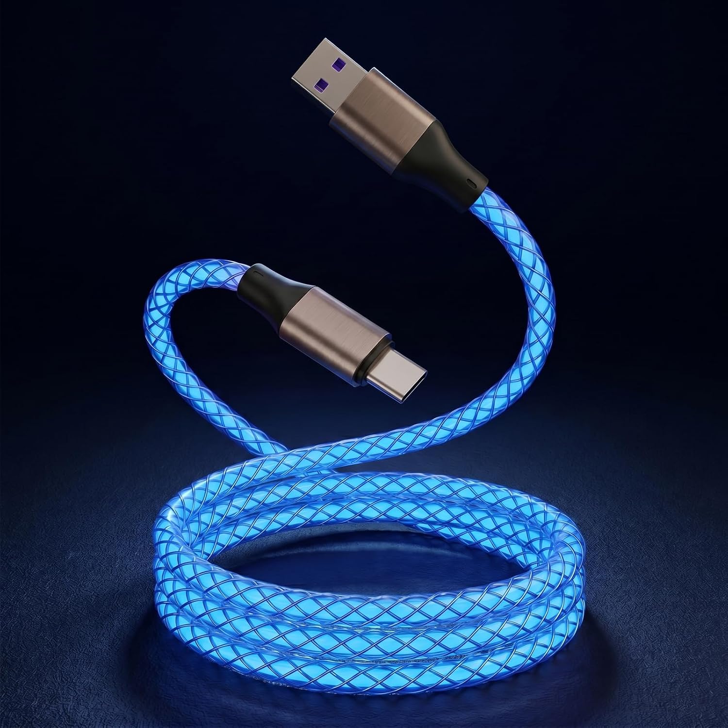 USB to USB C Cable LED Fast Charging, Light up Carplay Cord, Glowing USB A to Type C Cable for iPhone 17/16/15 Pro/Plus/Max, Samsung S25/S24/S23 Ultra, iPad Pro/Air (Blue, 3FT)