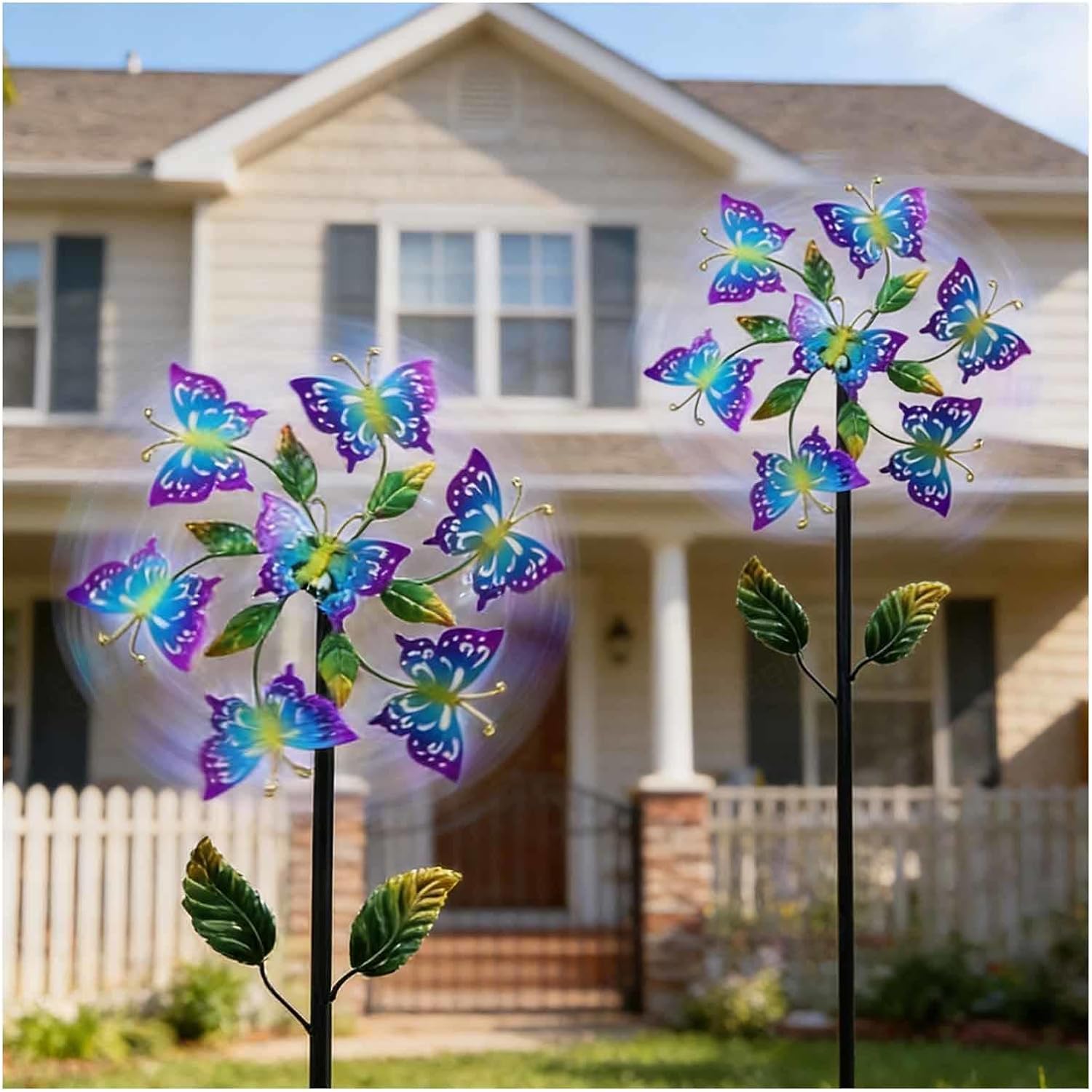 Butterfly Garden Wind Spinners, 46 inch/117cm Yard Decor Wind Spinner 3D Wind Spinner, Outdoor Spinner Decor Gifts for Family Friends,A（2Packs）