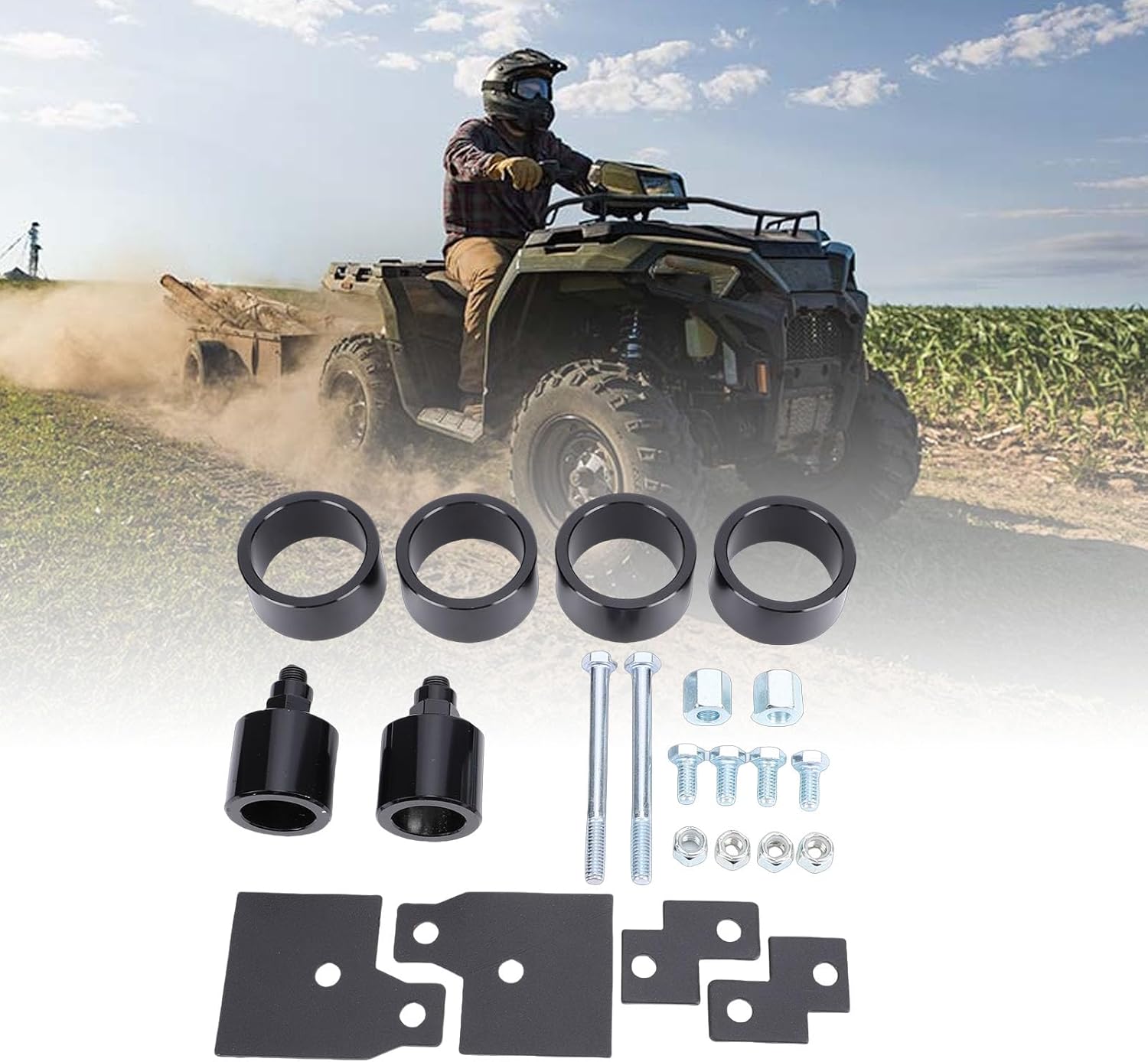 Luqeeg Sportsman 500 800 4 Inch Lift Suspension Kit, Complete Front Rear Raising Kit, MP 1235 BK for 1999 to 2025 Patterns