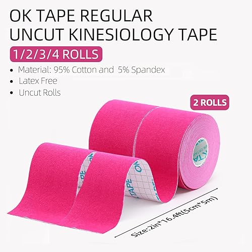 Vista 28 de OK TAPE Cinta de kinesiología regular (paquete de 3), cinta atlética de algodón original para apoyar las articulaciones musculares de la rodilla