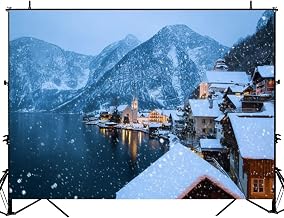 Photography Backdrop Photography Background Hallstatt Village Snow for Photoshoot Portrait Photo Studio Video Prop Birthday Party Booth Decoration 7x5ft