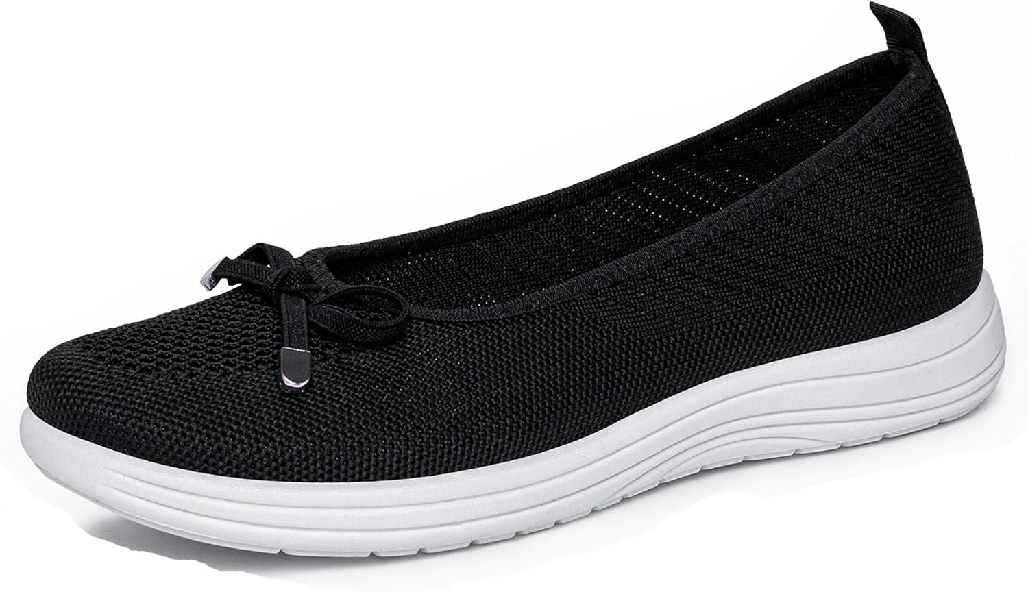 Womens Breathable Knit Mesh Slip On Loafers Casual Bow Ballet Flats Shoe Comfortable Round Toe Lightweight Orthopedic Low Top Nurse Walking Shoe