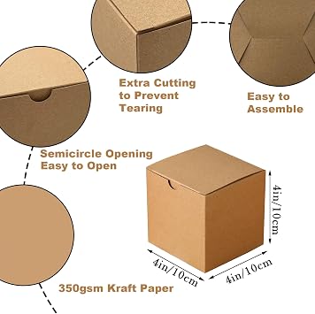 SHIPKEY 10PCS Kraft Gift Boxes with Lids Square Wedding Box 10x10x10cm | Small Cardboard Bridesmaid/Proposal Boxes, 4x4x4in Paperboard Box, Birthday Party