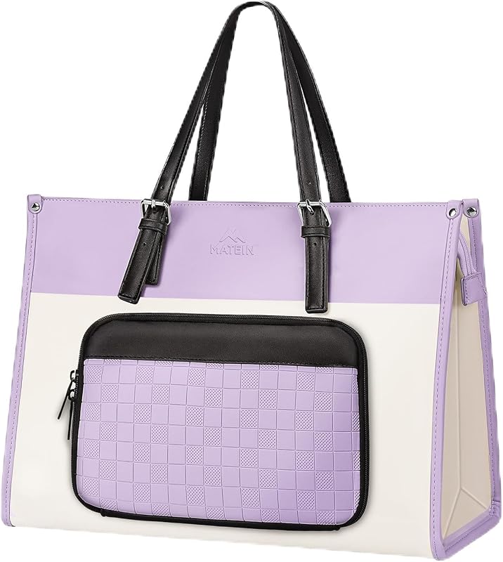 MATEIN Work Tote with Lunch Compartment, 15.6 Inch PU Leather Laptop Bags | Lightweight Lunch Purse for Women, Laptop Compartment, Insulated Cooler, Leakproo, Travel, Picnic, Ladies Gift, Light Purple