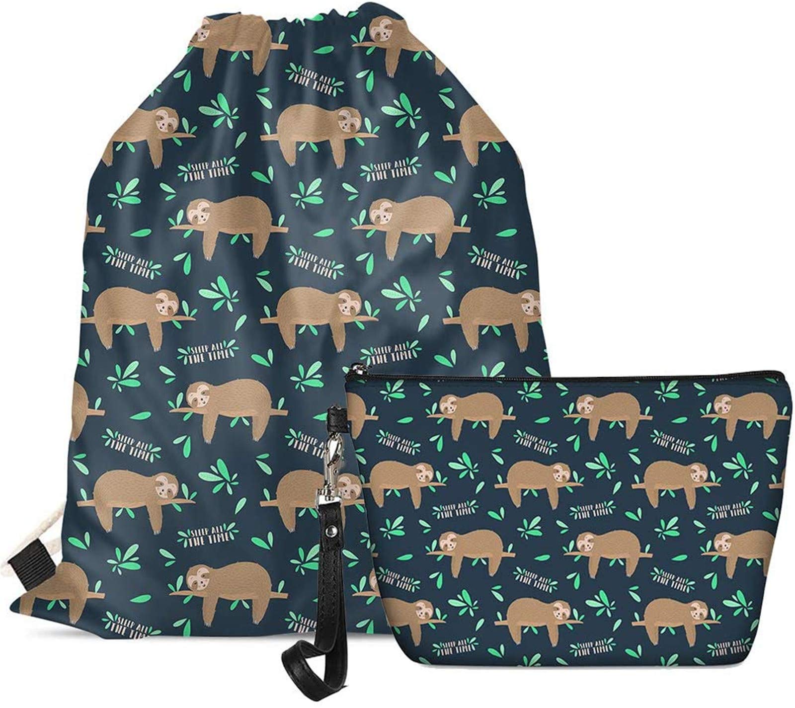 SEANATIVE Funny Animal Sloth Drawstring Backpack Makeup Bag for Boys Girls 2 PCS/Set Gifts Cosmetic Bags Set โ image 1