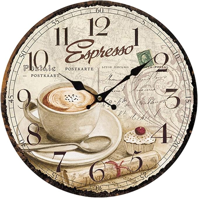 YOAI Wanduhr küchenuhr Vintage Shabby CHIC Antik Nostalgie Rustikale Quarzuhr aus MDF mit lautlosem Uhrwerk,12 Zoll/30CM Ø (Kaffe)