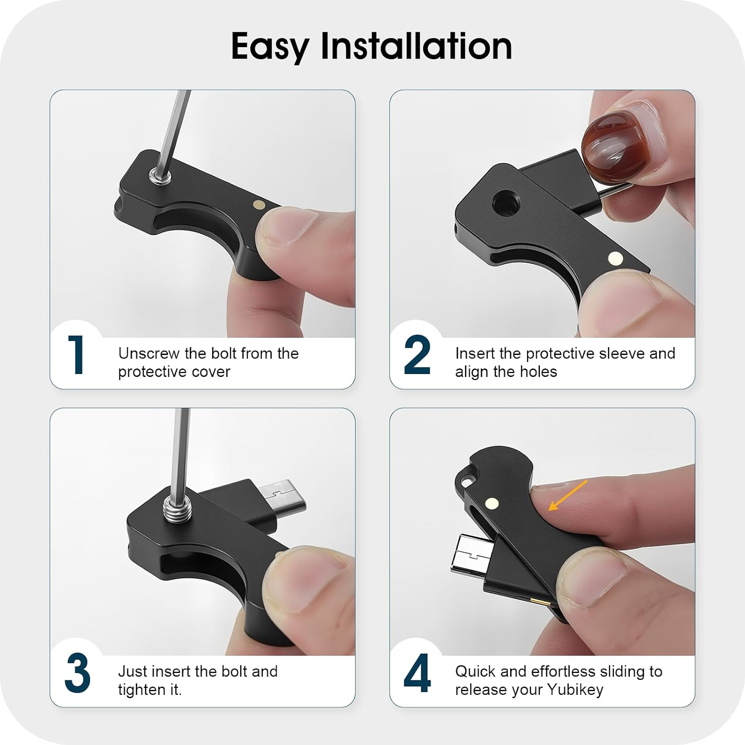 Aluminum Flip Holder Keychain Protective Cover Compatible with YubiKey 5C (Non-NFC Version) – Full Aluminum Metal Case, Flip Design, Slide-Open Use, Keychain Carry,Black