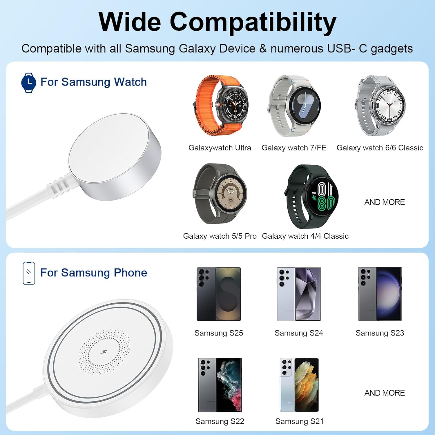 Magnetic Charger Samsung Wireless Charger Fast Phone Charging Pad for Android Samsung Galaxy S25 Ultra S24 S23 S22, 2 in 1 Magnetic Galaxy Watch Charger for Samsung Galaxy Watch 8/8 Classic/7/6 image 5