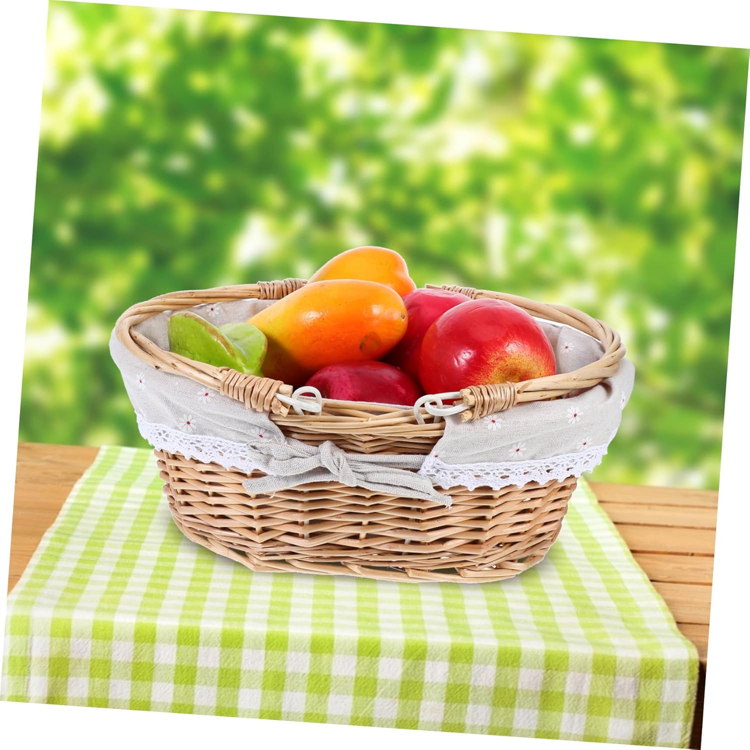 Wicker Picnic Basket Handle Hand Woven Natural Willow Hamper for Harvesting Flowers Fruits and Wine Portable Storage for Outdoor Gatherings and Home Decor