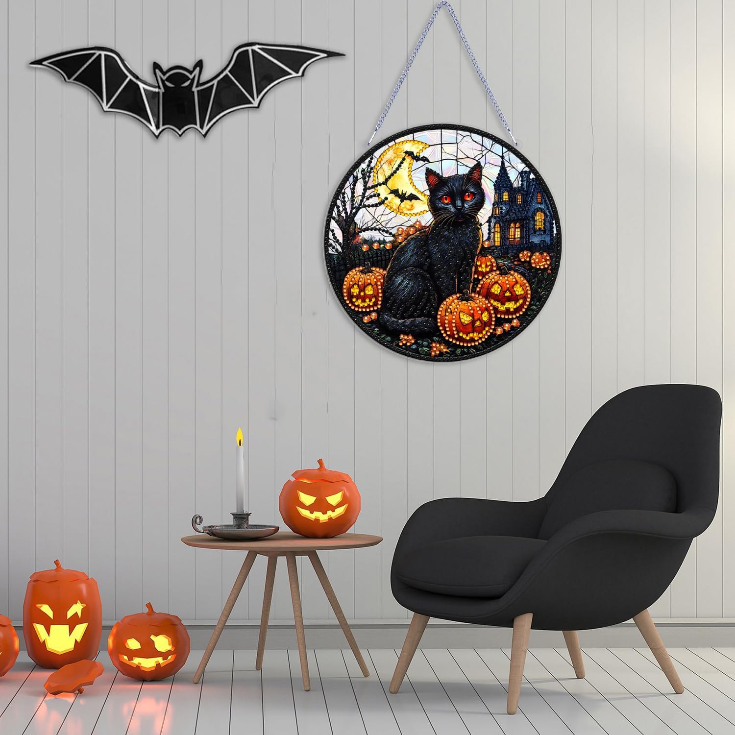 Halloween Decor for Home Diamonds Art kit Hanging Decorations, Black Cat Suncatchers Diamonds Painting Kit for Adult Gift DIY 5D Diamonds Dots, Special Crystal Diamond, Teens Decor&Gift-7.09x7.09 inch