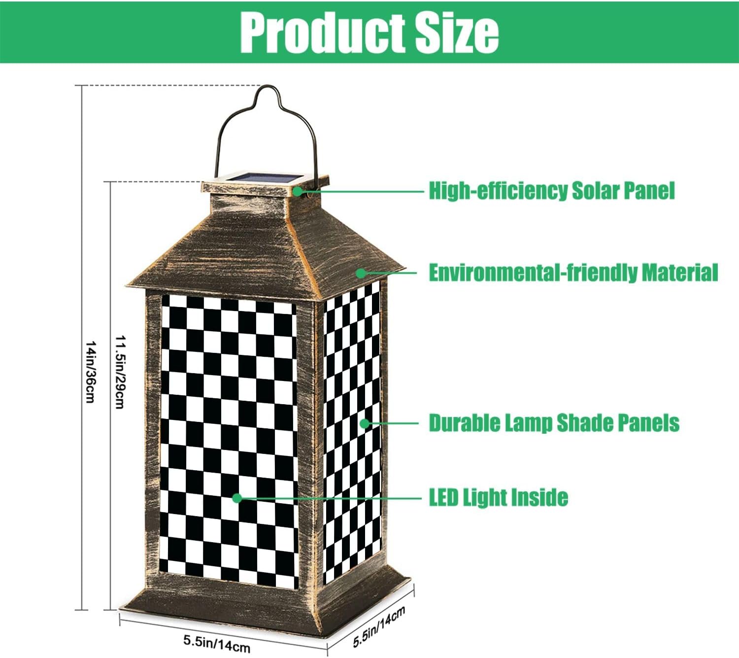Solar Lantern Black White Checkered Seamless Endless Flag Texture Outdoor Waterproof Hanging Solar Light Outside Lights for Patio Yard House Lawn Decor Birthday Gifts for Women Mom