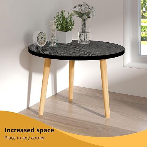 Miniatura 9 de Mesa de centro redonda baja con 3 patas resistentes de madera maciza, mesa de pie para sentarse en el suelo, almacenamiento y muebles de sala de