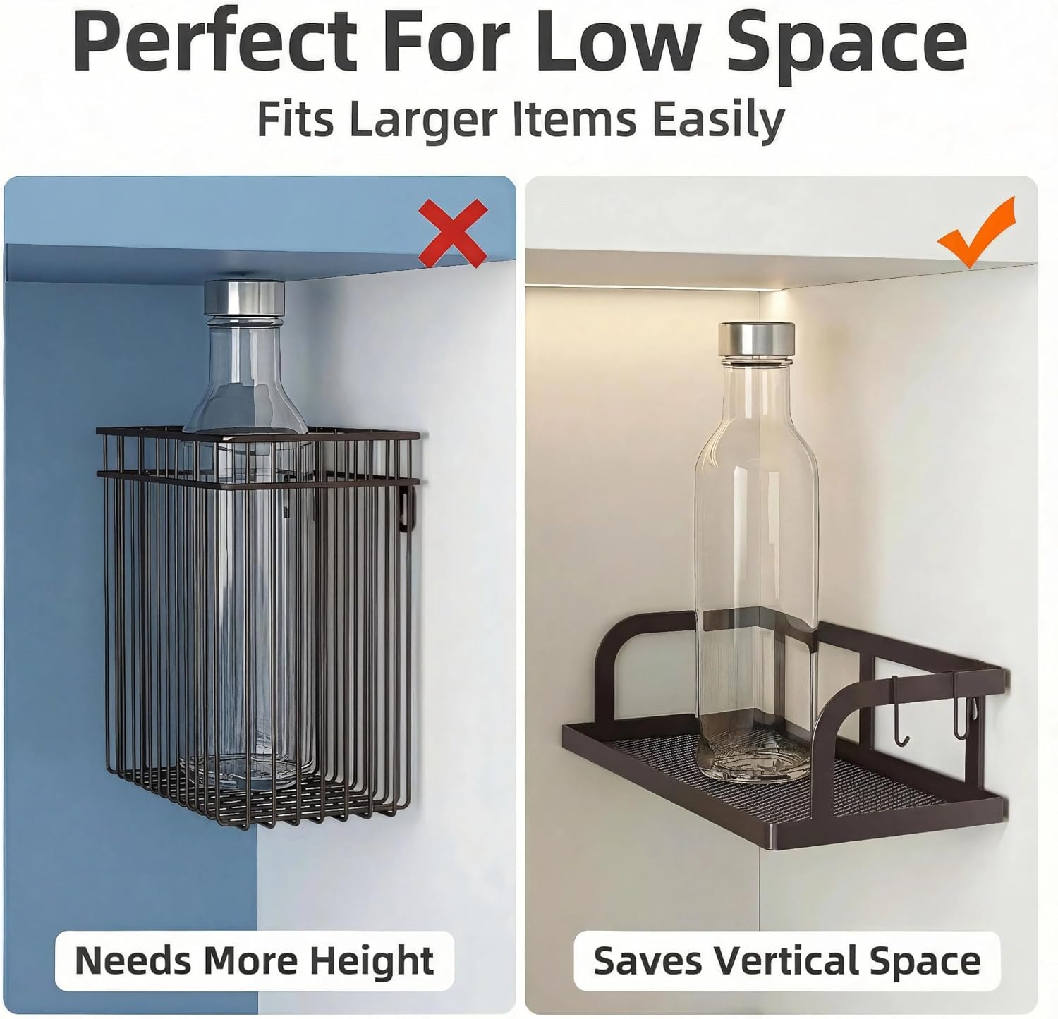 PUSDON 2-Pack 16.5" Extra Long Slim Hollowout Shower Caddy, Wall Mount Spice Rack & Bathroom Organizer, Mesh Bottom Cabinet Door Shelf Holds 50LBS - Vintage Bronze, Hollowout