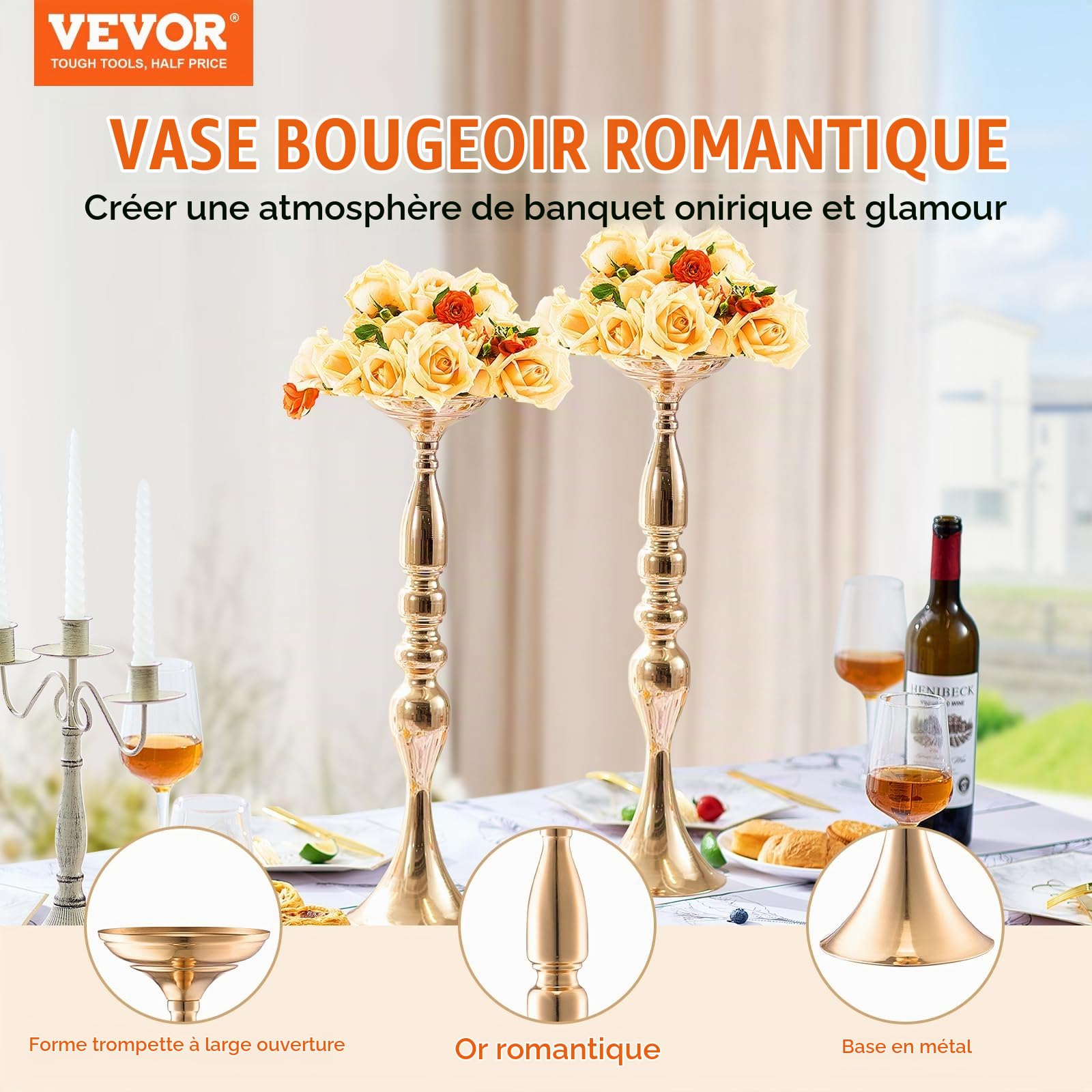 VEVOR Vase de Mariage, Lot de 24, Supports de Fleurs de Mariage de 50 cm de Haut, Vase Or en métal pour Centre de Table pour Tables, dîner de Mariage, cérémonie d'anniversaire, décoration d'événement