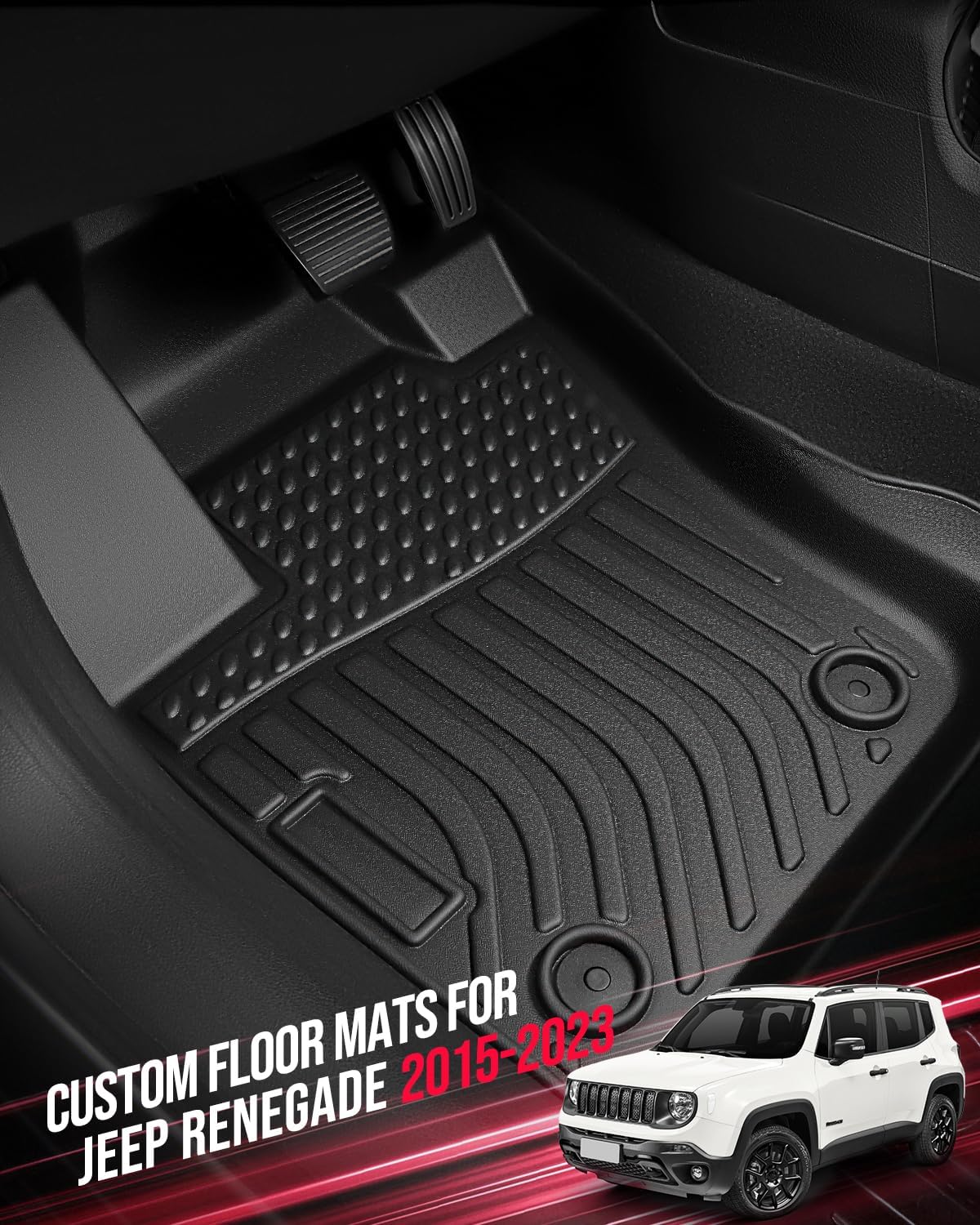 DiffCar® for Jeep Renegade Floor Mats & Cargo Liner 2023 2022 2021 2020 2019 2018 2017 2016 2015, All-Weather Rubber Front Rear Trunk Carpet for Renegade Car Accessories, 4PCS TPE Balck (Not for Sport