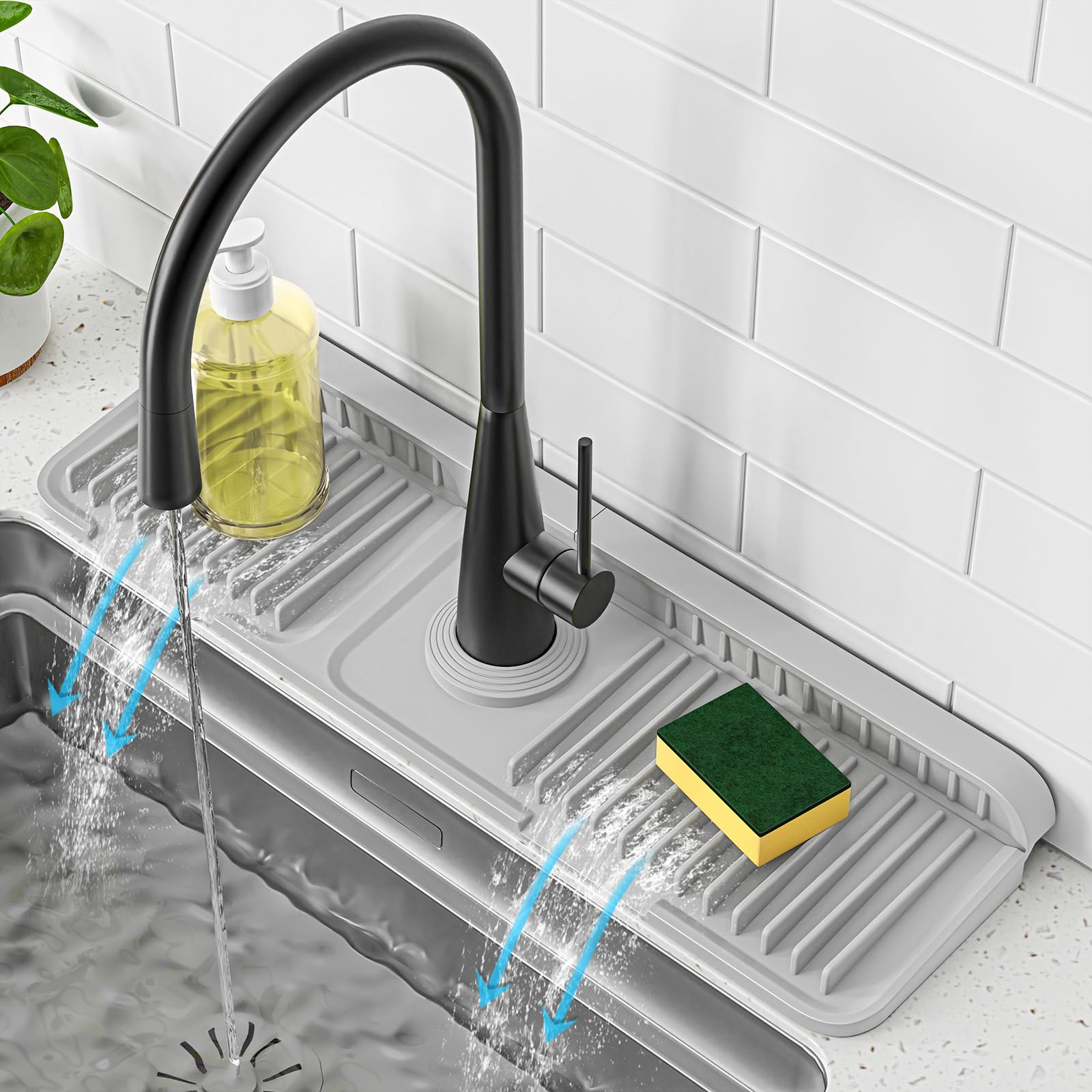 PoYang 17.7 Inch Faucet Mat for Kitchen Sink Splash Guard, Light Grey