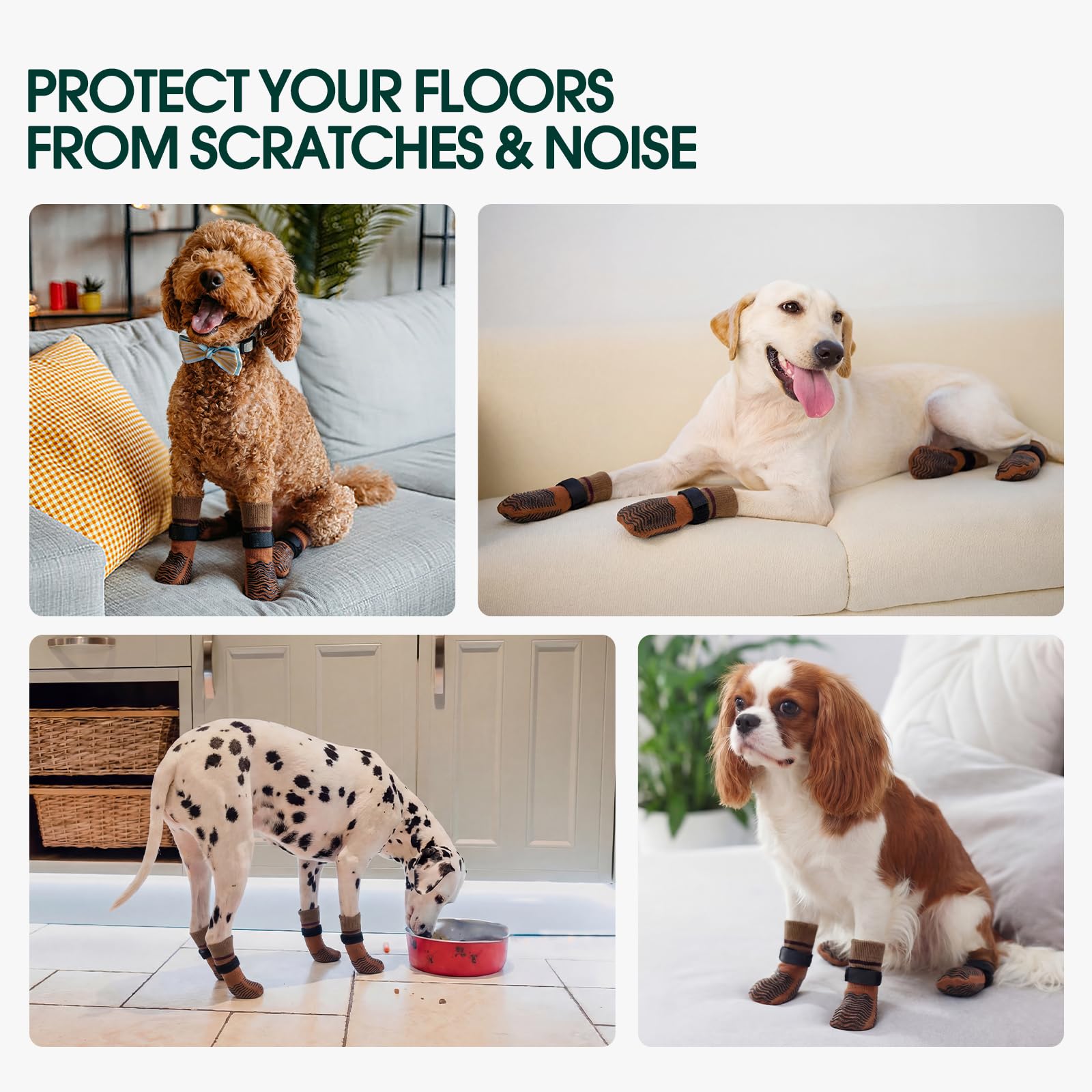 Kuoser Non Slip Dog Socks for Hardwood Floors, Anti-Slip Dog Grippy Socks to Prevent Licking Paws, Double-Sided Traction Dogs Booties Paw Protectors for Small Medium Large Senior Dogs, 4 Pack-Brown S — view 7