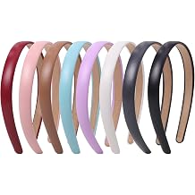 Fishdown 8 Pack Leather Headband 0.6 Inch Wide Headband for Women Simple Solid Color Soft PU HairBand for Women Girls Assorted Colors