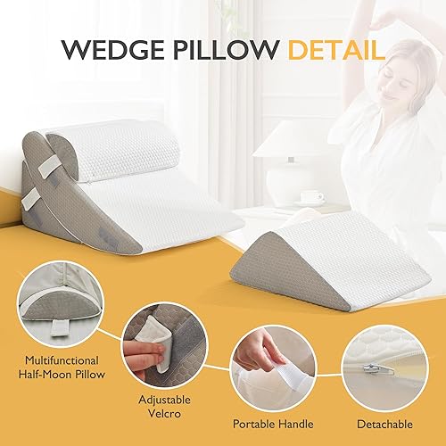 Miniatura 5 de BDEUS Juego de 4 almohadas ortopédicas de cuña para recuperación poscirugía y alivio del dolor, almohadas de apoyo de espuma ajustables para dolor