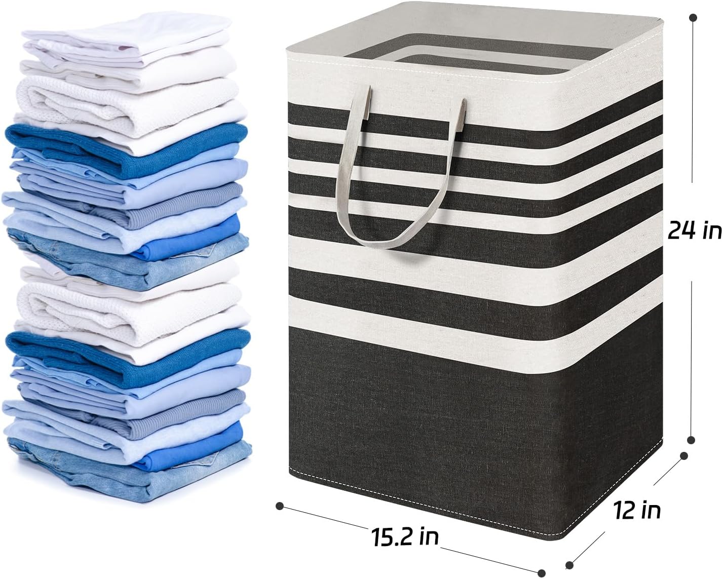 2 Pack Black Laundry Baskets 75L Large, Collapsible Laundry Hamper Dirty Clothes Hamper Freestanding Waterproof with Reinforced Padded Handles, for Dorm Bedroom Bathroom Apartment Essentials