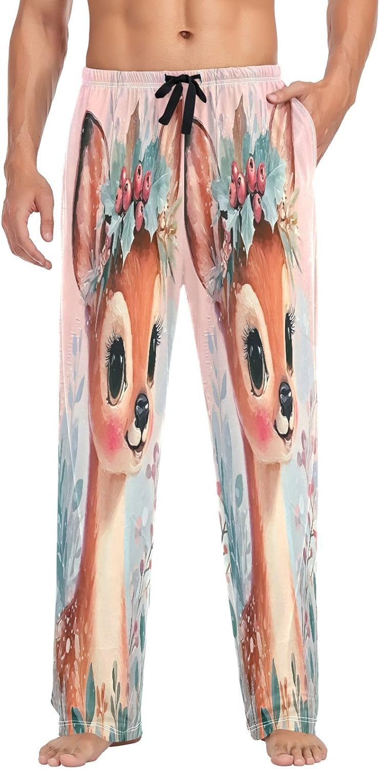 ALAZA Cute Spotted Deer Animal Men's Pajama Pants Men Cotton Pajama Bottoms with Pockets, S
