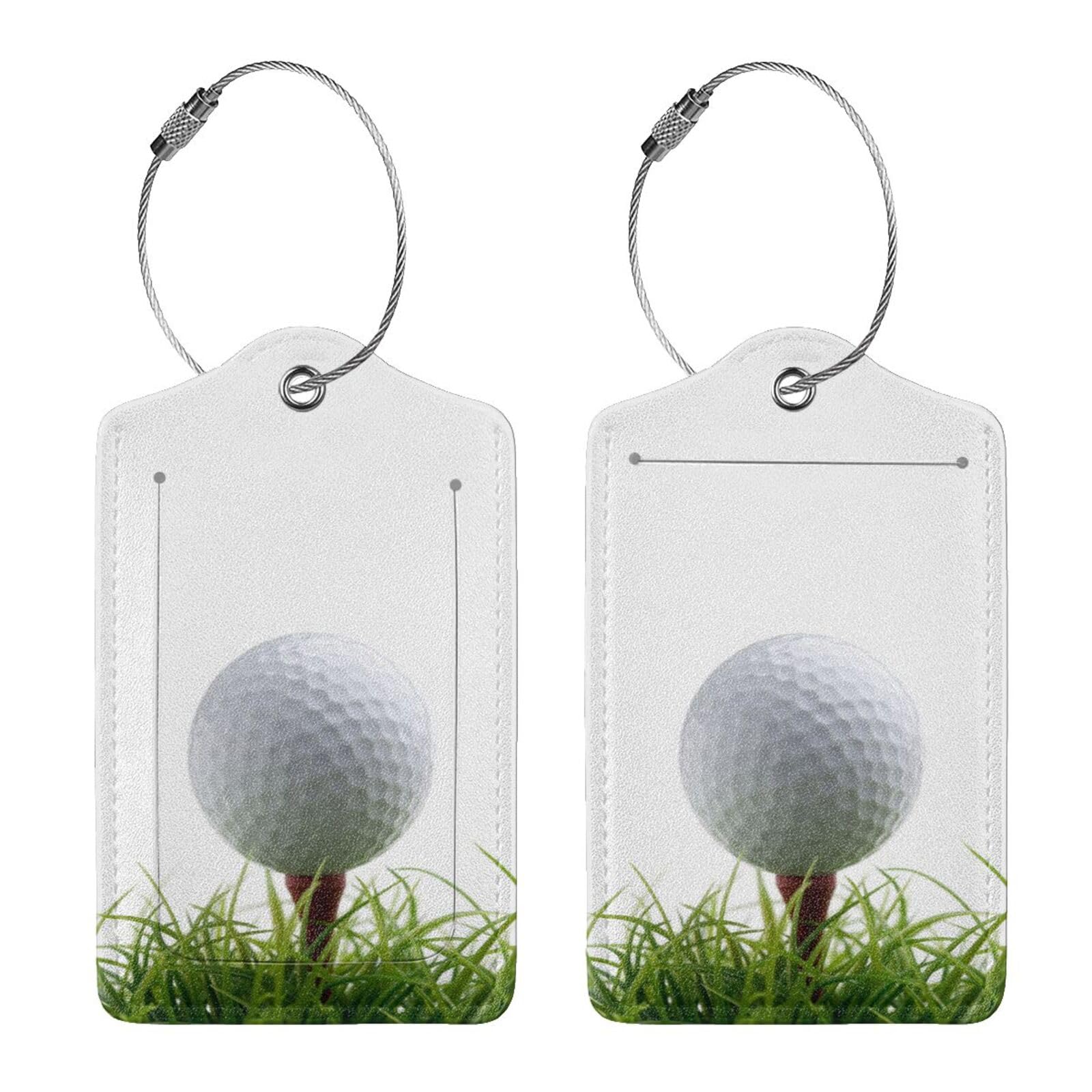 2 Pcs Golf Luggage Tag for Suitcase, Steel Loop with Privacy Cover ID Label, Golfballs Cool Birthday Gifts for Golfers Women Men Sport