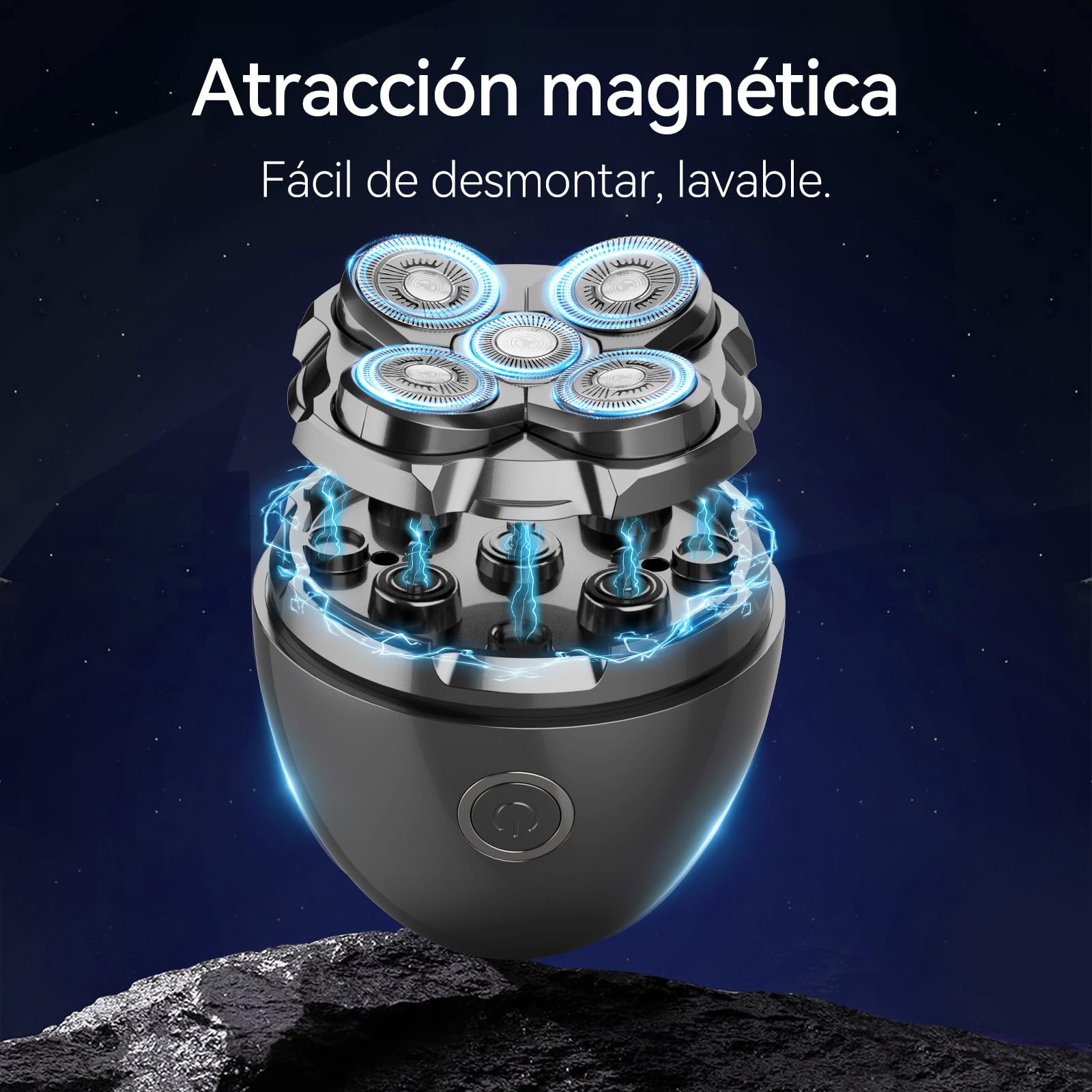 Afeitadora Cabeza Hombre, Maquina Afeitar Cabeza Magnético 5D Cabezales Flotantes Afeitadora Cabeza Uso Seco y Húmedo IPX7 Impermeable 120 Mins de Uso Usb-C Recargable