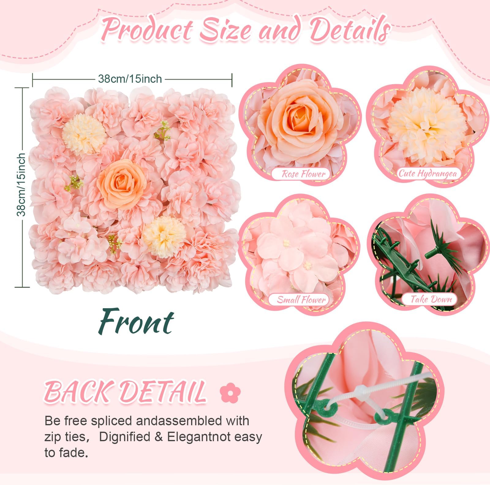 Artificial 3D Flower Wall Backdrop Peach 5ftx7.5ft Rose Floral Wall Panels Wedding Background for Bridal Baby Shower Wedding Birthday Party Decor