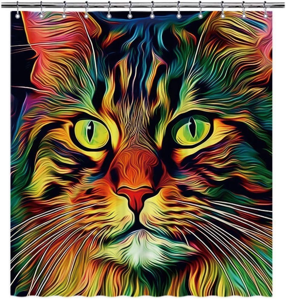 Funny American Bobtail Manx Cat Shower Curtain for Bathroom Decor Lovely Cat Pet Animal Print Bath Curtains Colorful Home Decoration with Hooks 66x72 Inch Style 2