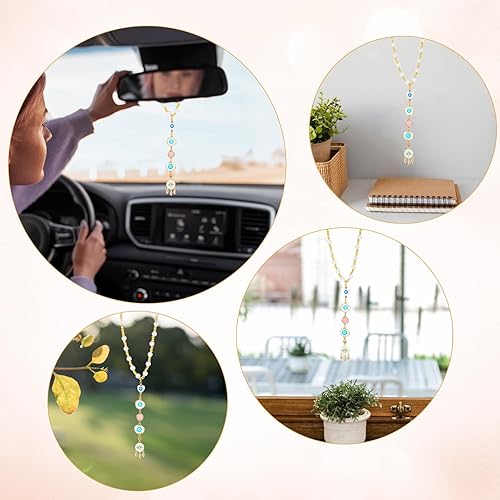 Miniatura 3 de Dije colgante de corazón contra el mal de ojo para automóvil, adorno colgante de cristal turco con cuentas de ojo turco para espejo retrovisor para
