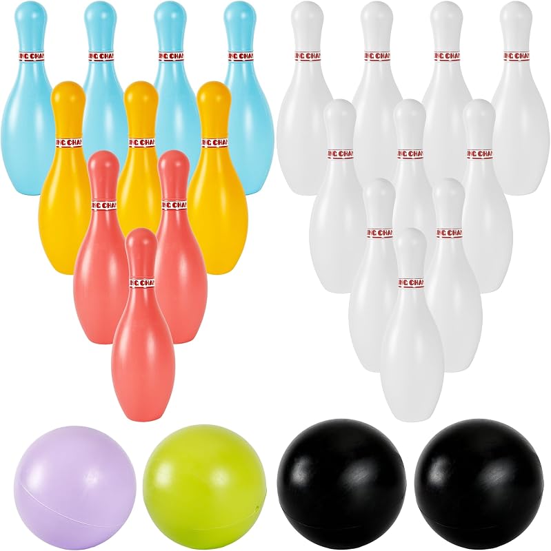 Juego de 2 bolos para interiores y exteriores, incluye 20 bolos y 4 bolas de plástico, juguete de bolos para césped para niños, niñas, fiestas familiares, cumpleaños, escuela, regalo educativo (juego de colores 2)