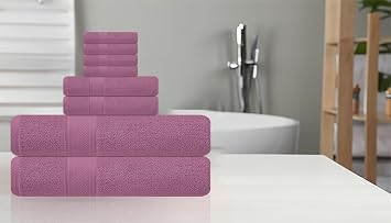 8-Piece Zero Twist Cotton Bath Towel Set 100% Cotton Luxury Towels Ultra Soft, Fluffy & Absorbent Quick Dry, Durable & Fade Resistant Spa Quality Bath, Hand & Washcloth Set (Wishful Mauve)