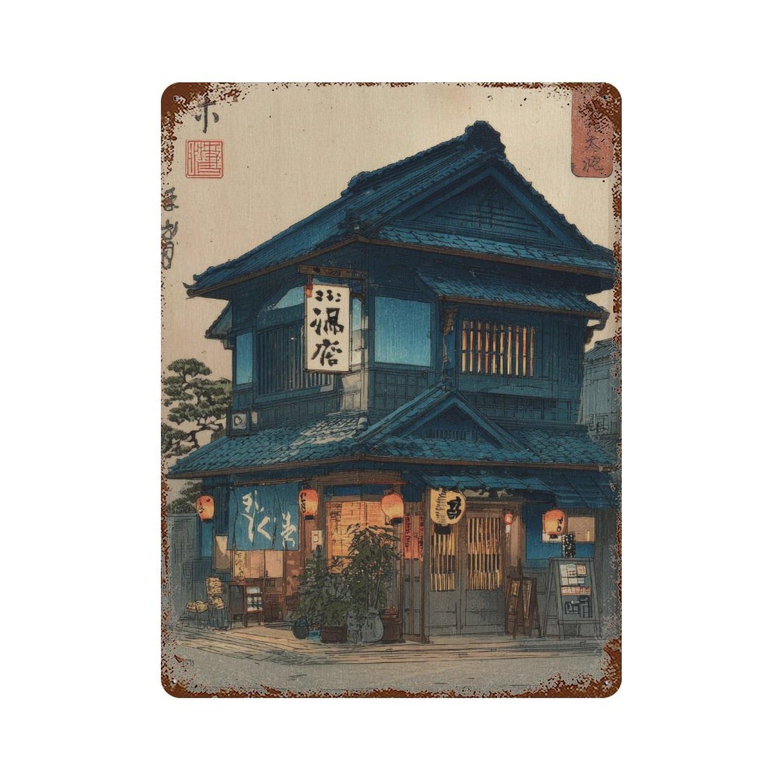 xiaoxiaoshen Japanese Building. Ukiyo Wall Decor Art Metal Tin Poster Modern Home Decor Art Home Bar Shop Decorations Vintage Sign 40x30cm