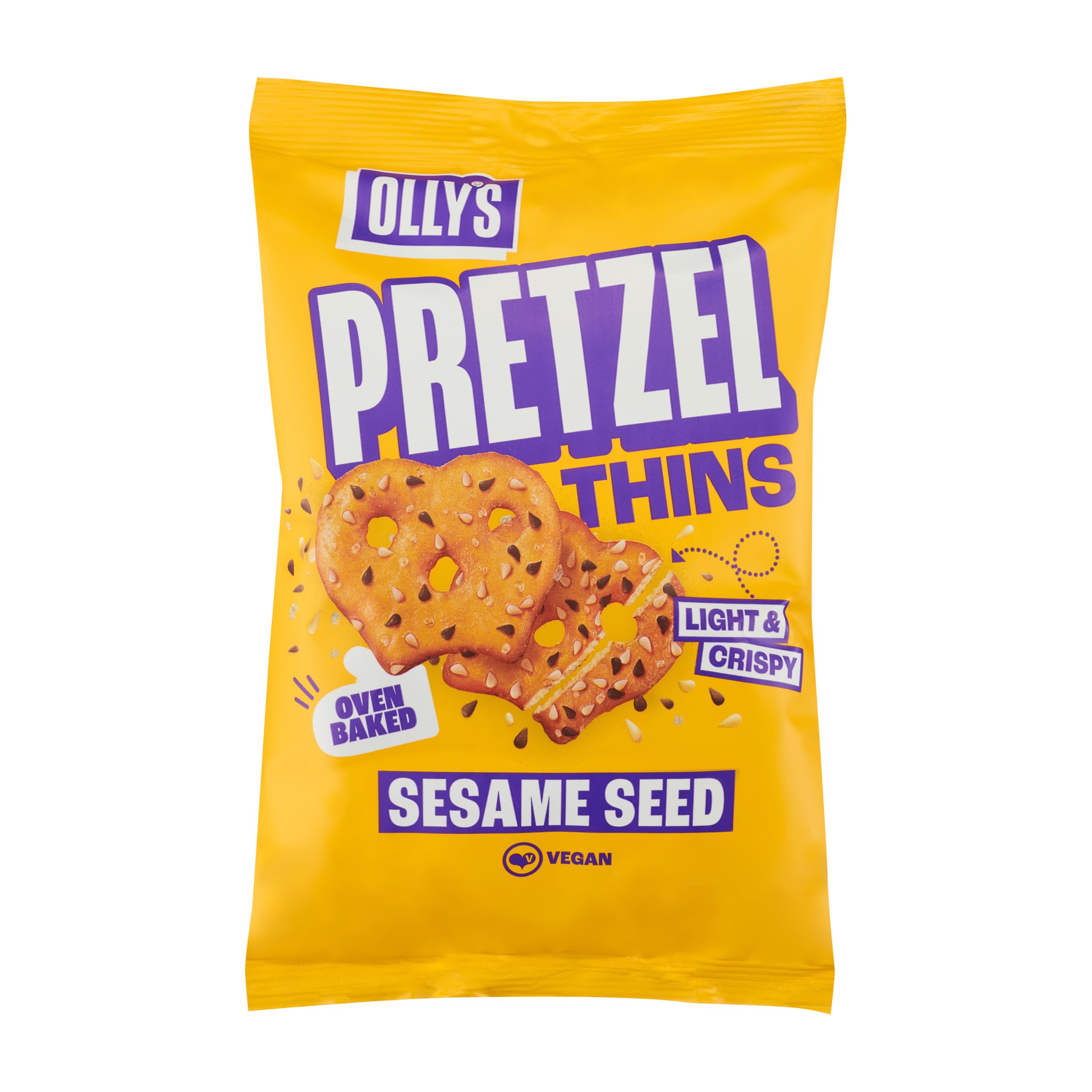 Olly's Pretzels horneados con Semillas de Sésamo, Snacks Veganos, Bolsa 140g