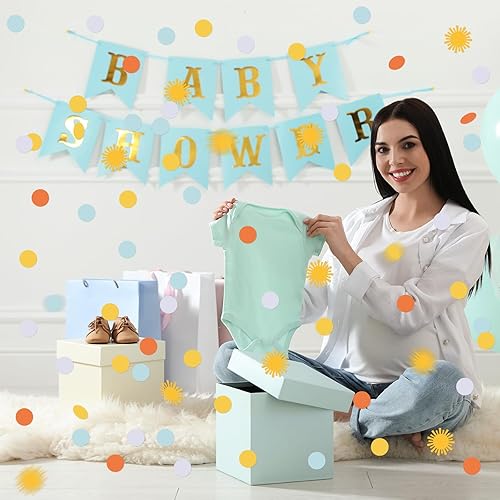 Miniatura 6 de Jenaai 400 piezas Here Comes The Son Baby Shower Confeti Boho Sunny Dots Confeti Boy mesa de cumpleaños papel disperso para decoración de baby