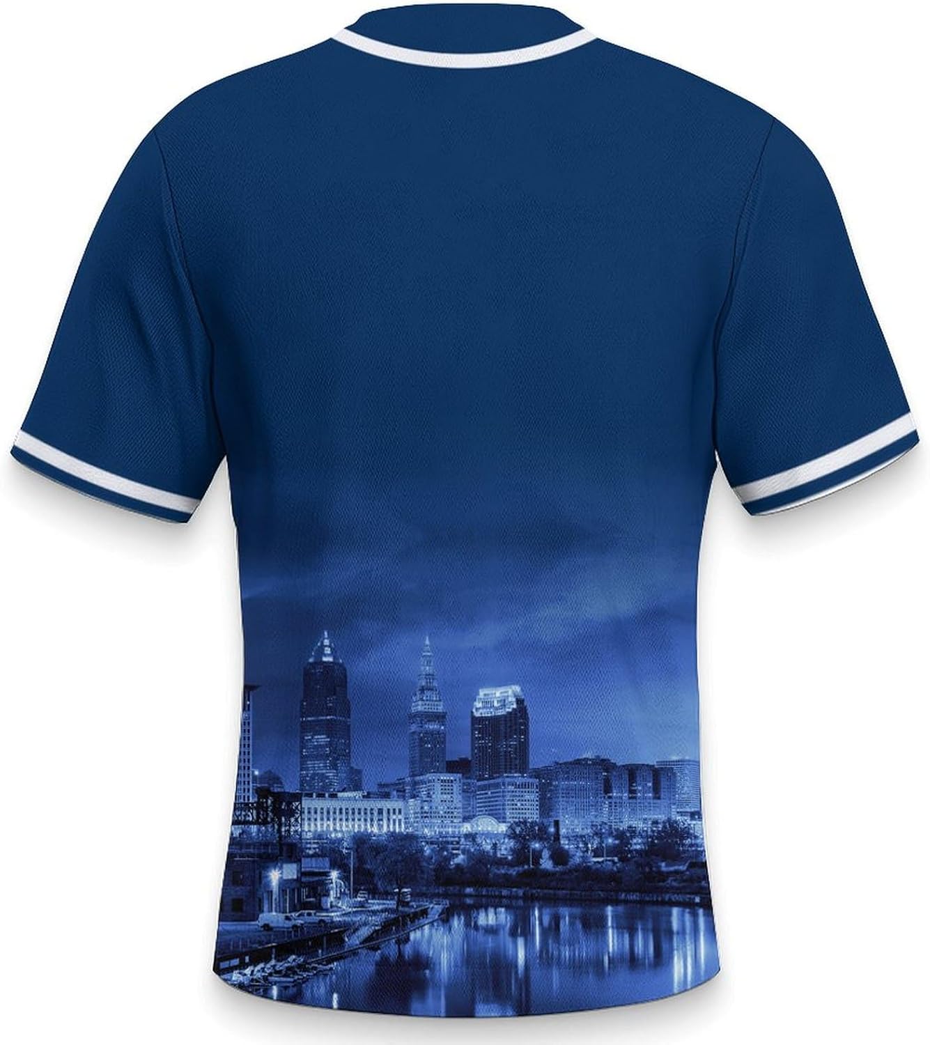 Baseball City Night Skyline Jersey Shirt Printing Apparel for Men Fans Gifts M Blue Red - Image 3