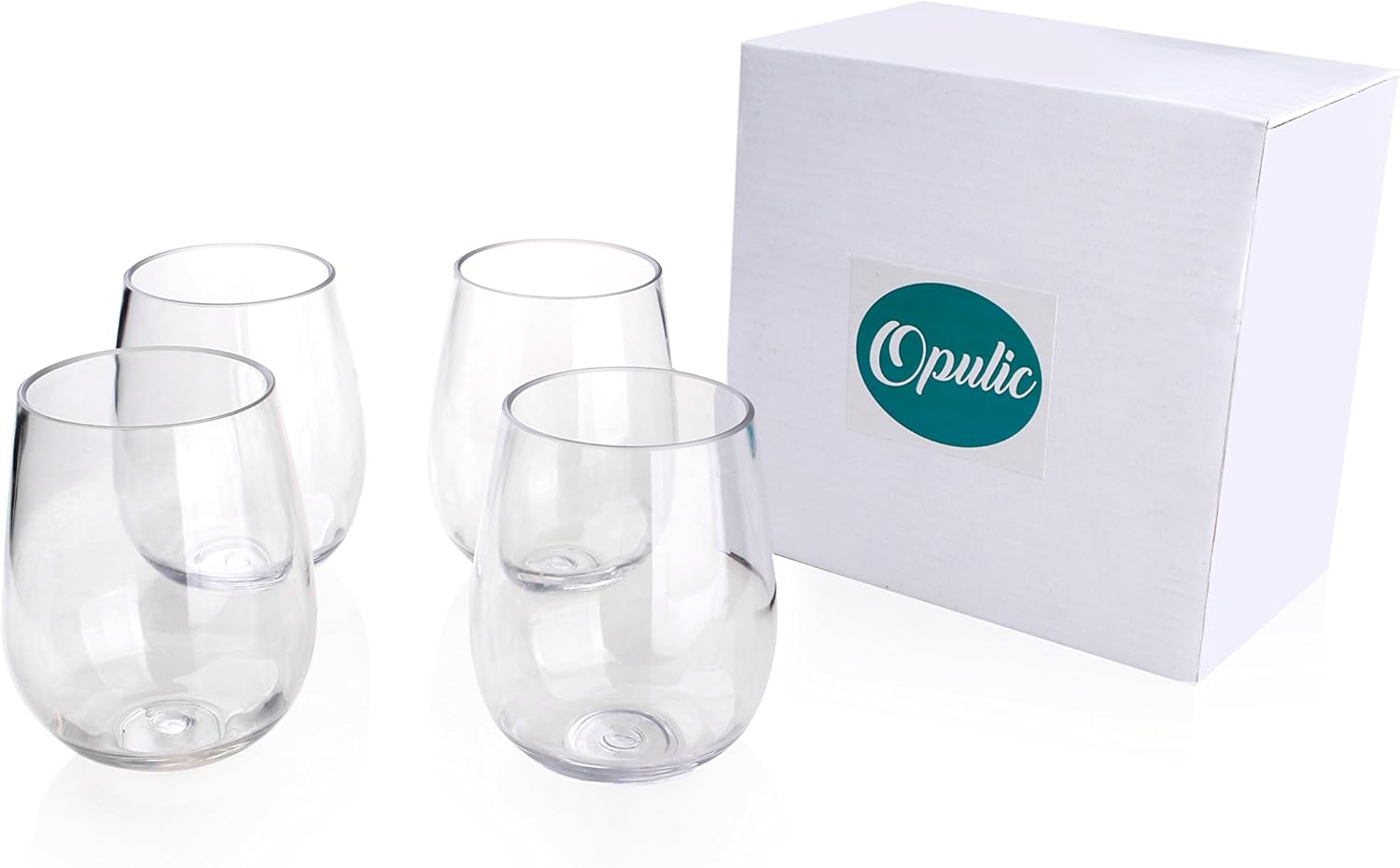 Unbreakable Stemless Wine Glasses with Thick Bottom (15oz) - Set of 4 Wine Glass Tumbler, Made of 100% Shatterproof Plastic, Suitable for Wine and Drinks, Perfect for Indoor or Outdoor Parties