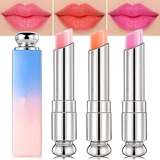 3 Pcs Crystal Jelly Lipstick,Color Changing Change Lipstick,Waterproof Long Lasting Magic Lipstick for Women,Color Change Lip Gloss Tinted Lip Balm Stick Tint Stain Set