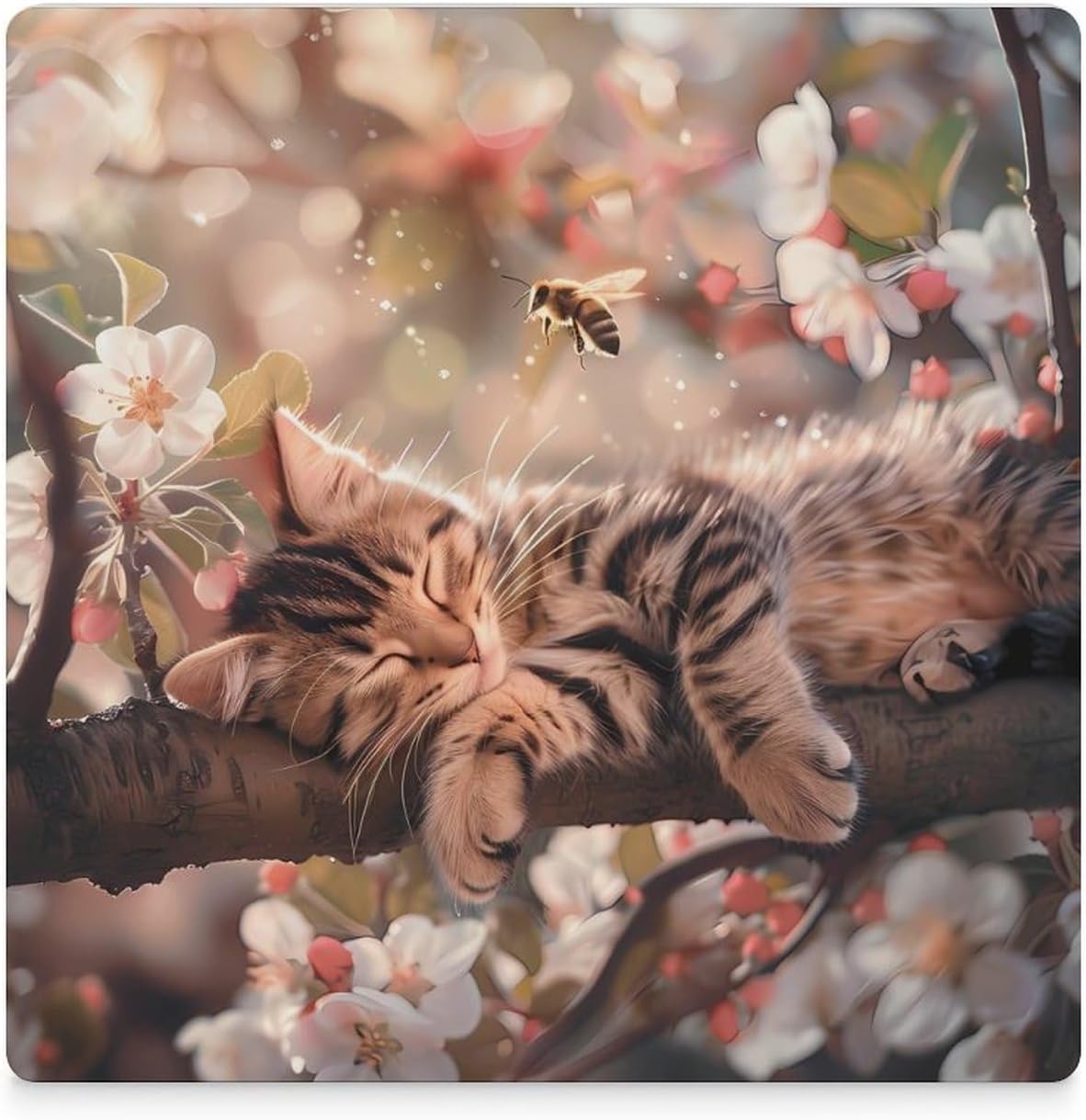 Cat Coaster for Drinks Square Ceramic Table Coasters Stone Mat Crafts 4PCS Home Kitchen Decor