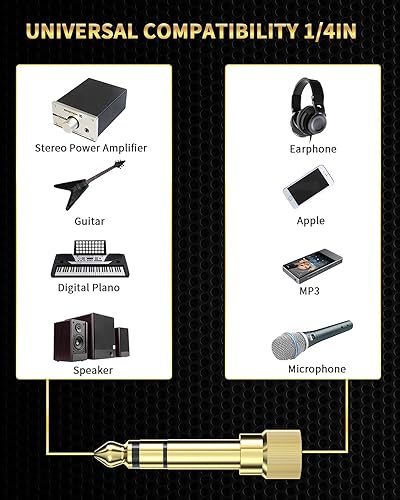 Miniatura 2 de Adaptador de rosca para teléfono estéreo chapado en oro, de 0.250 in (14 pulgada) macho a 0.138 in (18 pulgadas), adaptador de audio hembra