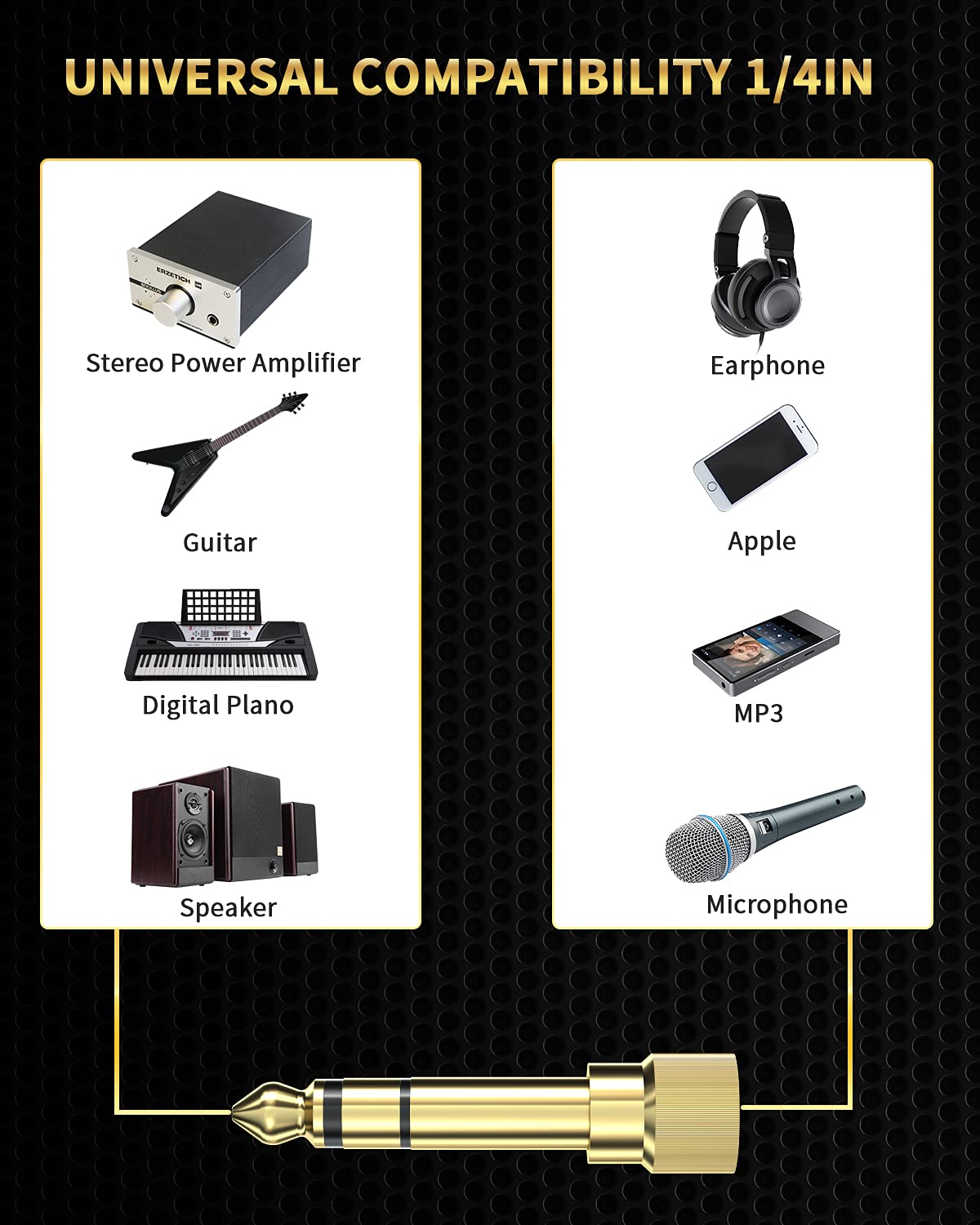 bestune 6.35mm (1/4 Inch) Male to 3.5mm (1/8 Inch) Female Audio Adapter Gold Plated Stereo Phone Screw-On Adapter for Guitar Headphones Amp, 2Pcs