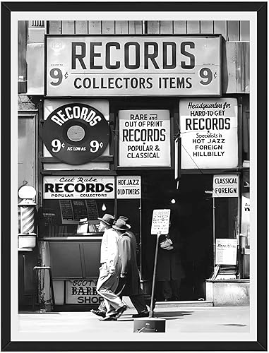 Póster vintage de tienda de discos a la moda, fotografía en blanco y negro, arte de pared, retro, moderno, estético, lienzo impreso para amantes de